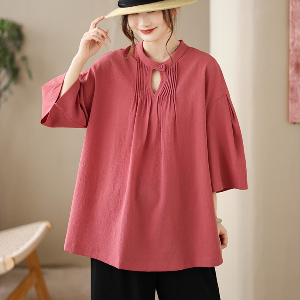 Oladivi Plus Size Thời Trang Nữ Áo Sơ Mi Tay Ngắn Dáng Rộng Áo Mùa Hè Top Blusas 1923 D070