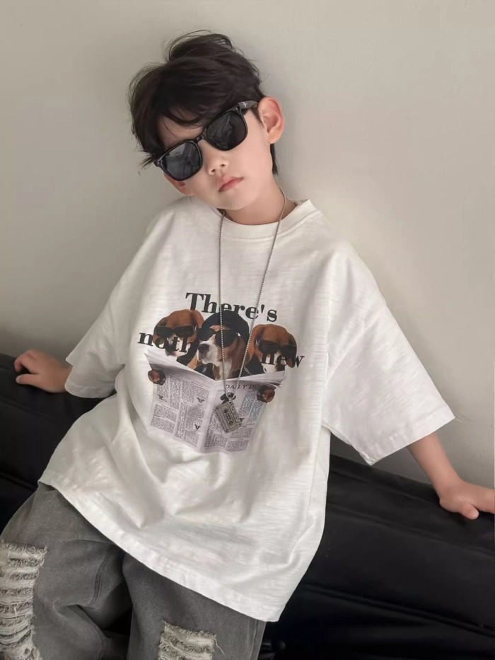 trẻ em cotton nguyên chất ngắn tay bé trai và bé gái Áo phông trẻ em cỡ vừa và lớn mới Quần áo t