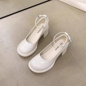Giày cao gót Mary Jane một dây khóa cho nữ sinh viên, Giày da nhỏ phong cách retro Pháp, gót