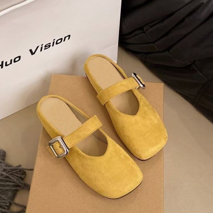 Baotou nửa dép nữ bên ngoài mặc phẳng Giày Birkenstock một chân giày nữ Mary Jane giày