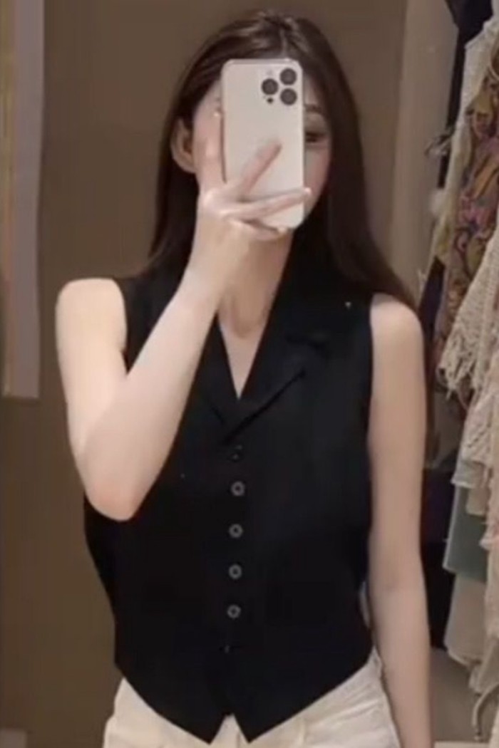 Áo sơ mi không tay có ve áo phong cách Hàn Quốc thời trang mùa hè cũ phong cách tiền đơn dành ch