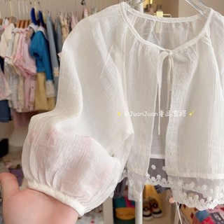Thoáng mát Tencel Ren Chống Nắng Áo Khoác Bé Gái Mùa Hè Đa Năng Ren Mỏng Chống Nắng Quần Áo Áo có T
