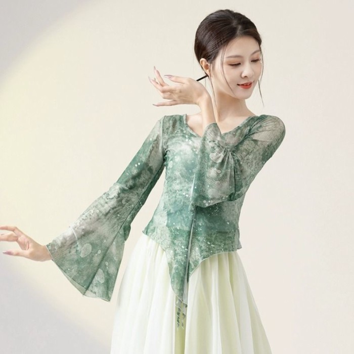 Tính Khí Khiêu Vũ Cổ Điển Gạc Hai Bộ Trang Phục Múa Trung Hoa Thanh Lịch Bộ Đồ Tập Vần Bộ Đồ Tập