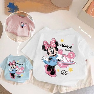 Áo thun ngắn tay bé gái mới, cotton in chữ hoạt hình dễ thương, áo trẻ em