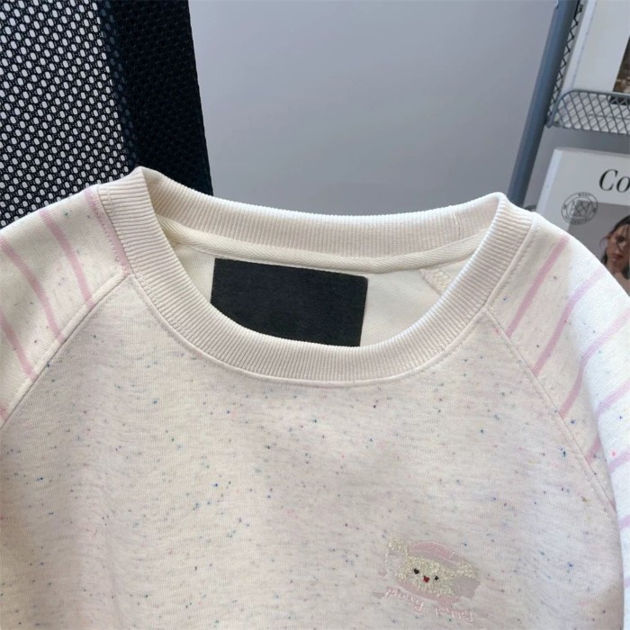 Áo nỉ tay áo raglan sọc chấm bi đầy màu sắc phong cách Hồng Kông Áo đa năng phong cách Hàn Qu