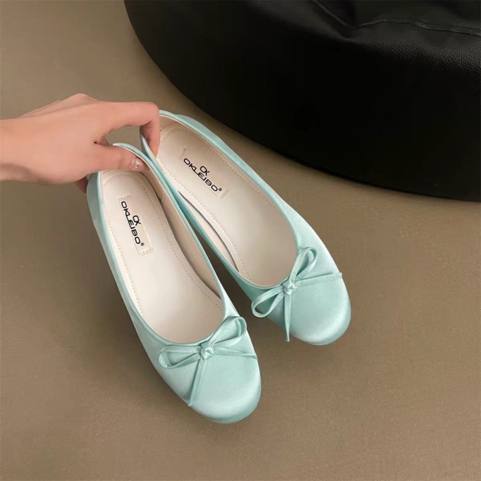 Giày Đế Bằng Phong Cách Ballet Mùa Hè Nữ Satin Nơ Giày Đế Bằng Mũi Tròn
