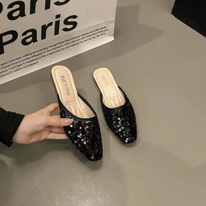 Dép xỏ ngón Bao Đầu dành cho nữ mùa hè đính sequin lấp lánh khí chất cao cấp cổ tích dép đế bệt cho