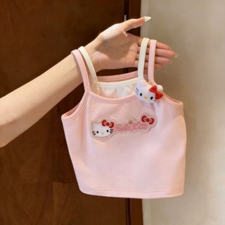 Áo vest bé gái mùa hè, phim hoạt hình ba chiều mèo kt dễ thương và ngọt ngào trên khắp áo có dây đe