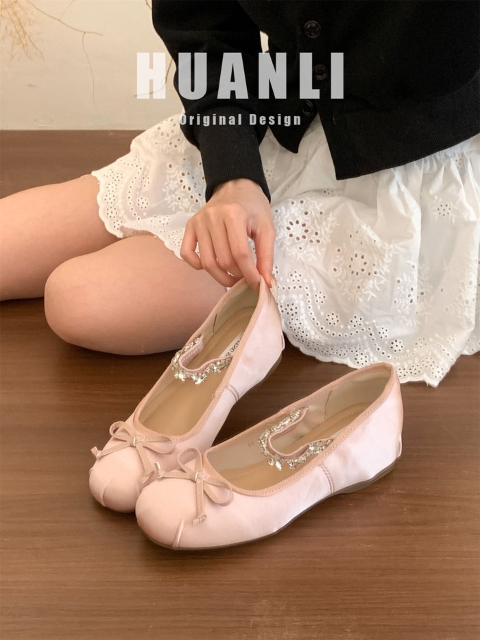 Chiều cao tăng lên trong vòng 5CM! Giày múa ba lê Pháp dành cho nữ xuân thu nơ đính kim cương giả m