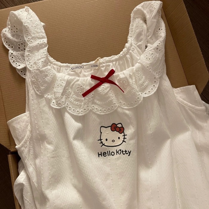 Váy ngủ treo hoạt hình dễ thương phong cách Nhật Bản Hello Kitty dành cho nữ mùa hè mới ren r