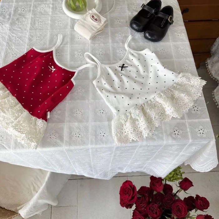 cổ tròn nữ dễ thương chấm bi phong cách Hàn Quốc bé gái váy trẻ em đa năng áo vest cho bé