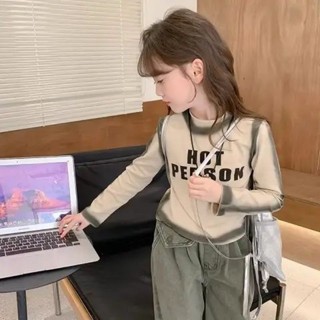 Áo thun dài tay cho bé gái Áo thun co giãn kiểu dáng mỏng phong cách Hàn Quốc Quần áo trẻ em Áo bé