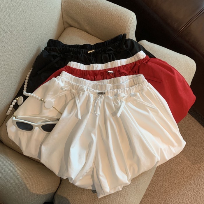 Kích thước lớn nơ nụ mùa hè quần short rộng lưng cao mỏng giản dị thẳng ống rộng hot quần dành cho