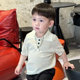 Áo sơ mi POLO ngắn tay bằng lụa băng dệt kim thông thường phong cách Hàn Quốc đa năng cho bé trai v