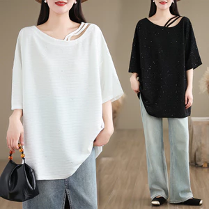 Oladivi Plus Size Nữ Sequin Áo Thun Nữ Tay Ngắn Thường Ngày Rời Top Tee Áo Thun Mùa Hè 1703 D070