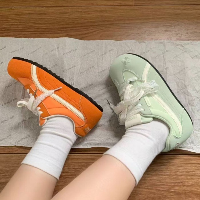 Dopamine Orange Puff Huấn Luyện Đạo Đức Giày Nữ Mùa Xuân Ren Giày Thể Thao Thông Thường Đa Năng