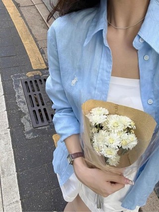 Áo sơ mi chống nắng cotton và lanh thêu cho nữ mùa xuân hè phong cách mới lười biếng dáng rộn