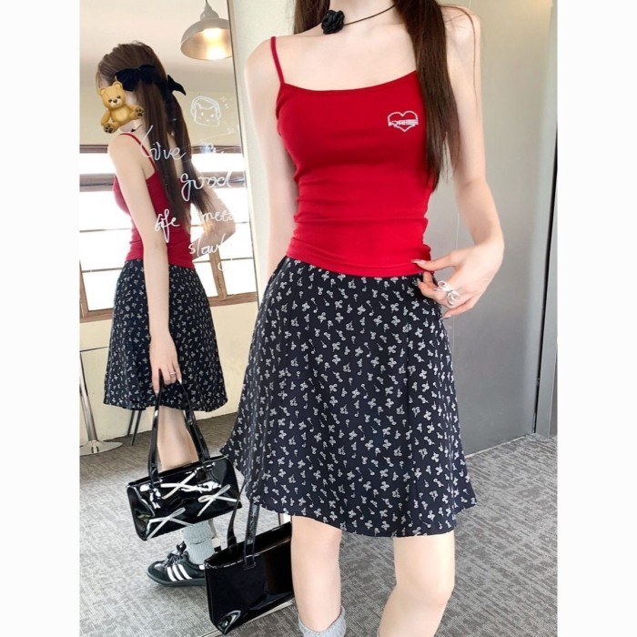 French Black Floral Skirt For Women, Hip-covering, Age-reducing Midi Skirt, Large Size, Tempe