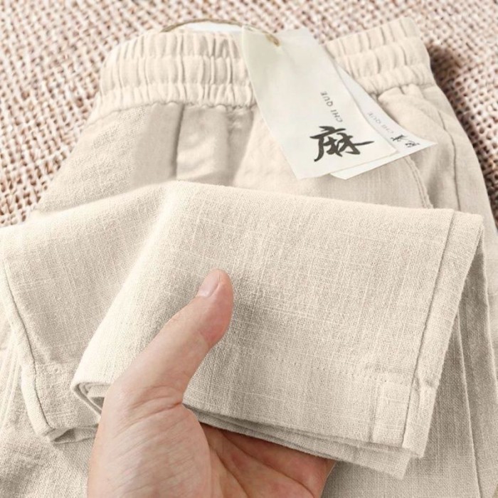 Quần ống rộng vải lanh nguyên chất cho nữ, quần tây thẳng mùa hè, thời trang và đa năng, dáng