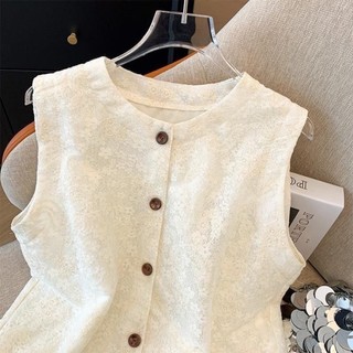 Áo vest thêu ren cổ tròn phong cách Hàn Quốc dành cho nữ mùa hè mới Áo sơ mi vest phong cách rỗn
