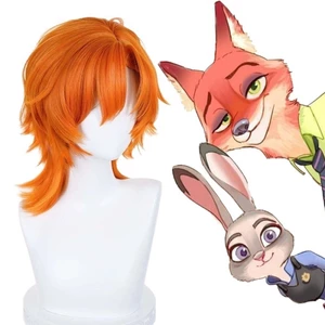 Crazy Zoo 2 Fox Nick cos Anime Tóc Giả Cam Ngắn Đuôi Sói Full Mũ Tùy Chọn Tóc Thẳng
