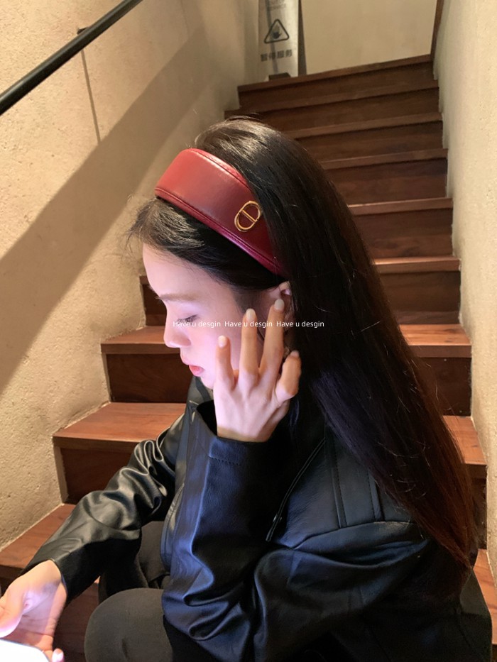 Mũi băng đô da cao cấp, vành rộng, thiết kế retro