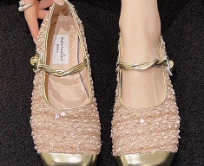 Giày Mary Jane đính sequin nhỏ thơm thơm nữ giày bệt kiểu Pháp giày nhẹ nhàng miệng nông