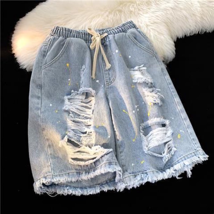 quần short denim rách thiết kế thích hợp quần năm điểm trong quần