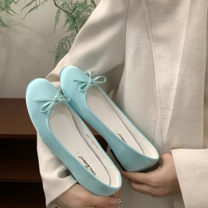 Giày Đế Bằng Phong Cách Ballet Mùa Hè Nữ Satin Nơ Giày Đế Bằng Mũi Tròn