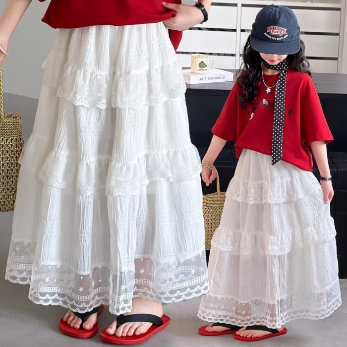 Bé Gái Váy Trắng Dài Giữa Mùa Xuân Hè Cho Trẻ Em Lớn Váy Ren Bánh Váy Siêu Cổ Tích Phong Cách