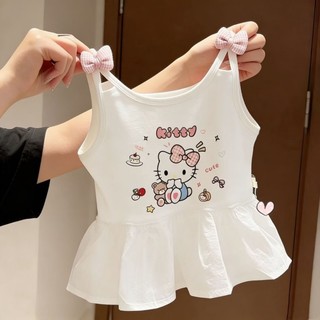 Áo thun có dây đeo ngọt ngào cho bé gái mùa hè nơ dễ thương hoạt hình kt áo vest không tay in hình