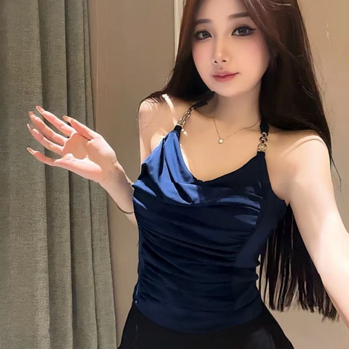 Chain Camisole With Breast Pad Design, Beautiful Back, Hot Girl Slimming, New Pleated Pure Lu