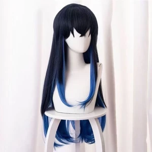 Demon Slayer Inosuke Inosuke cosplay Tóc Giả Xanh Navy Màu Gradient Tóc Dài COS Tóc Giả