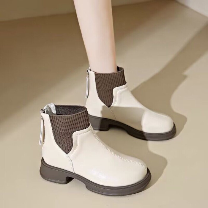 Giày bốt bít tất Giày bốt cổ ngắn phong cách Anh quốc Giày bốt ngắn dây kéo sau lưng Giày bốt