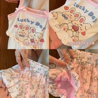 Bộ hai mảnh quần short treo dễ thương mùa hè cho bé gái áo vest hoạt hình trẻ em