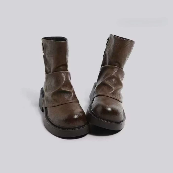 Giày bốt Martin đế dày màu nâu dành cho nữ, bốt đơn mới, bốt quần kiểu Anh, bốt nữ, bốt ngắn