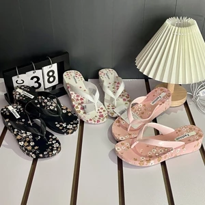 Dép xỏ ngón in họa tiết mùa hè dành cho nữ Giày sandal gót nhọn hoa chống trượt dành cho nữ đi