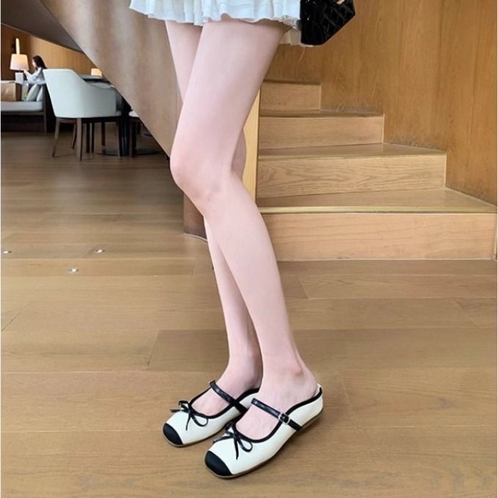 Da mềm mại và sành điệu khi đi chơi kiểu Pháp nơ cao cấp bên trong một dòng dép ba lê miệng nông ch