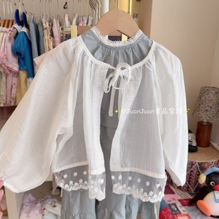 Thoáng mát Tencel Ren Chống Nắng Áo Khoác Bé Gái Mùa Hè Đa Năng Ren Mỏng Chống Nắng Quần Áo Áo có T