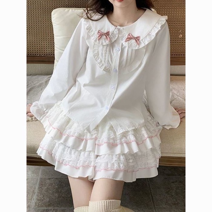 lolita bên trong mặc lolita tay phồng dài tay áo bên ngoài mặc dễ thương mềm mại cô gái top b