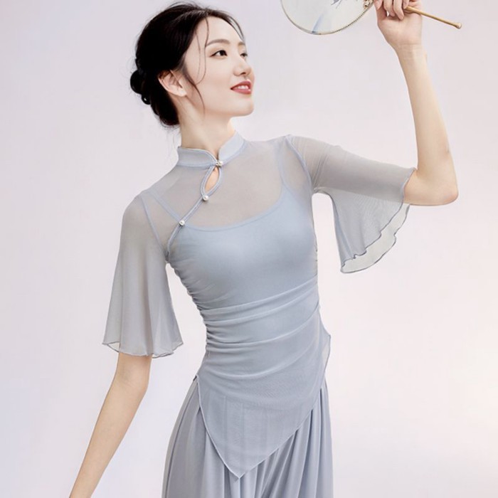 kiểu áo múa cổ điển mới, trang phục luyện tập bằng vải gạc thanh lịch và vần điệu, múa dân tộc,
