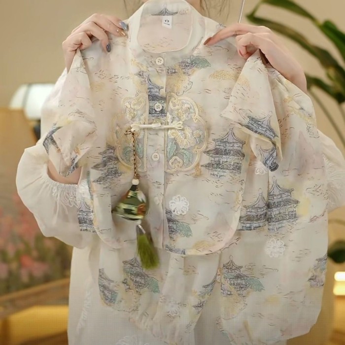Hanfu Trung Quốc Trẻ Em Bé Trai Áo Đường Mỏng Mới Thêu Nút Cài Áo Trên Phong Cách Trung Hoa