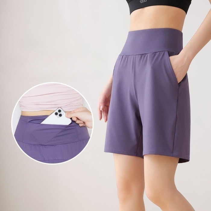 Quần short thể thao có túi sau lưng dành cho nữ chạy bộ nhanh khô nửa chiều dài quần dài đi xe đạp