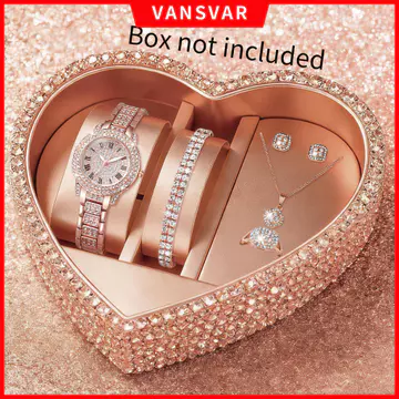5 / 6 Chiếc Đồng Hồ Thạch Anh Kim Cương Giả Nữ Thanh Lịch Dây Thép Thời Trang Đồng Hồ Nữ Bộ Trang Sức Đồng Hồ Bé Gái Quà Tặng Đồng Hồ (Không Có Hộp)