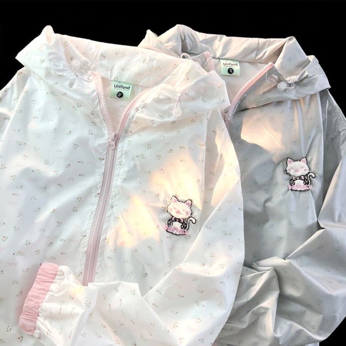 American Cute Floral Sun Protection Jacket For Women Summer Thin Cardigan Women's Hooded High