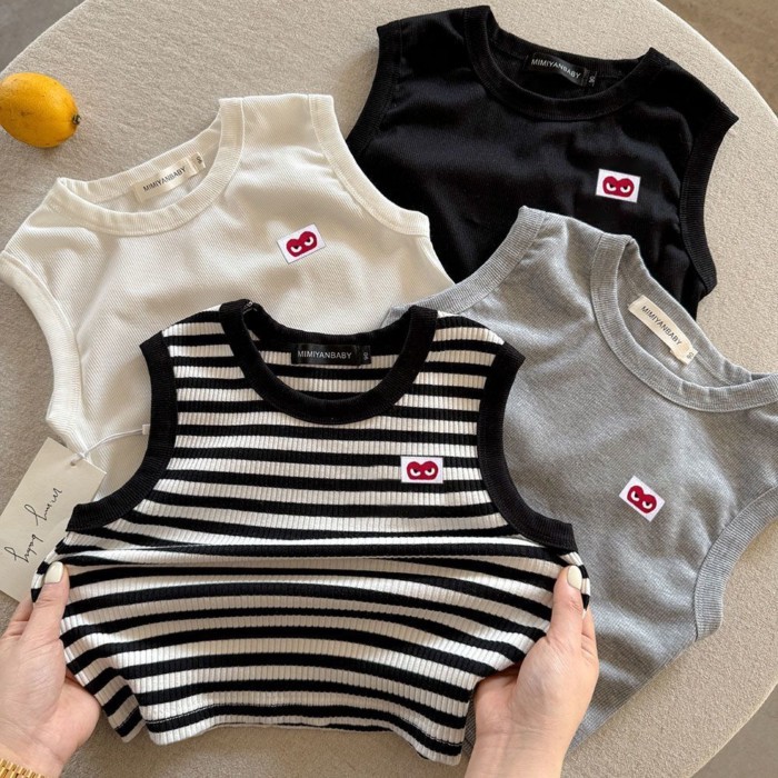 Áo vest trẻ em Áo thun không tay trẻ em love baby sọc áo vest nữ dáng chữ I phần mỏng