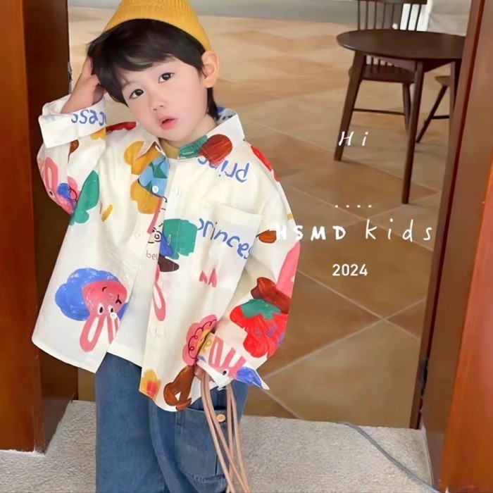 Áo Sơ Mi Hoạt Hình Trẻ Em Bé Trai Xuân Thu Mùa Xuân Mới Trẻ Em In Hình Áo Thời Trang Dễ Thương