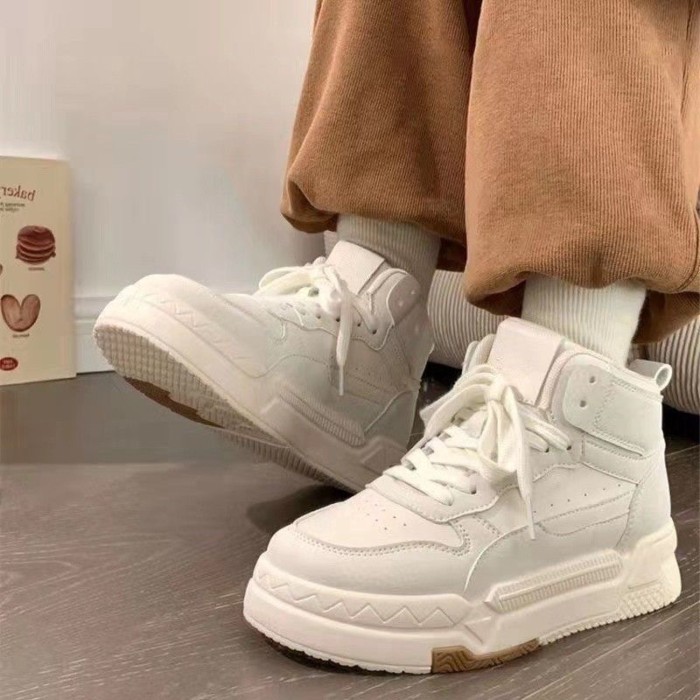 Giày Chandisa Nữ Giày Trắng Nhung Đa Năng Cổ Cao Giày Thể Thao Cotton