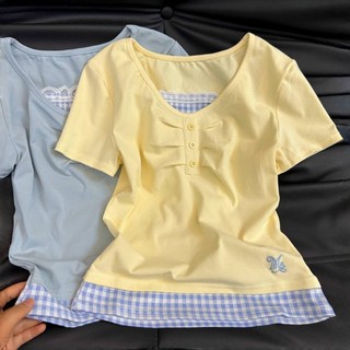 Áo thun hai mảnh giả tay ngắn mùa hè cho bé gái vừa và lớn phiên bản Hàn Quốc Áo thun thời trang nố