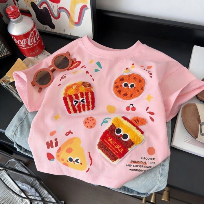 Summer New Style Children's Short-sleeved Doll Cartoon Children's Style Loose Summer T-shirt F